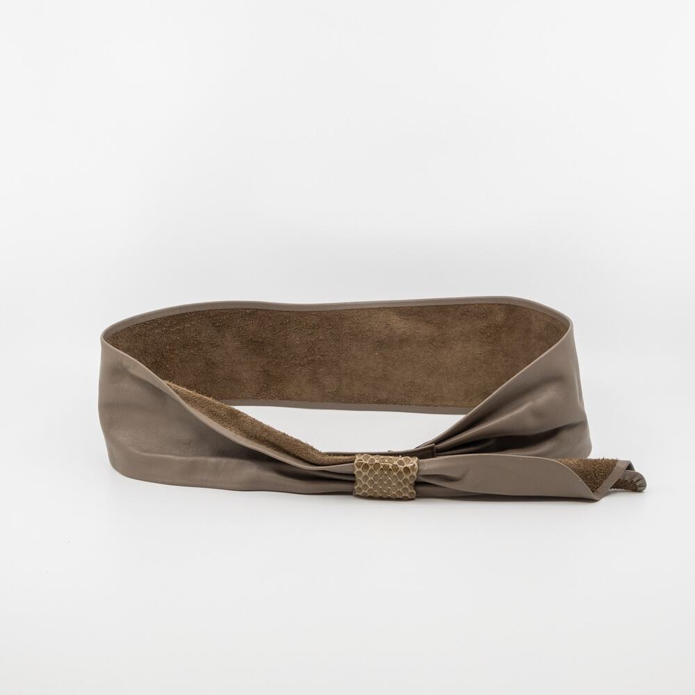 Vintage Taupe Belt with Snakeskin Accent